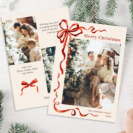 Tarjeta Festiva Navidades festivos Boho Red Bow Ribbon 3 Foto