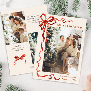 Tarjeta Festiva Navidades festivos Boho Red Bow Ribbon 3 Foto