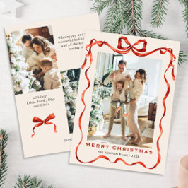 Tarjeta Festiva Navidades festivos Boho Red Bow Ribbon 3 Foto