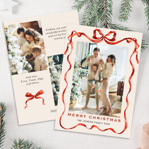Tarjeta Festiva Navidades festivos Boho Red Bow Ribbon 3 Foto