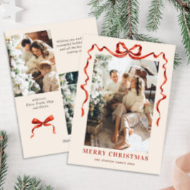 Tarjeta Festiva Navidades festivos Boho Red Bow Ribbon 3 Foto