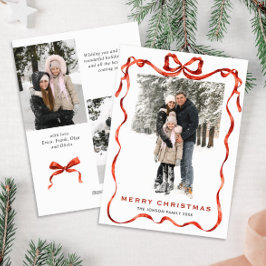 Tarjeta Festiva Navidades festivos Boho Red Bow Ribbon 3 Foto