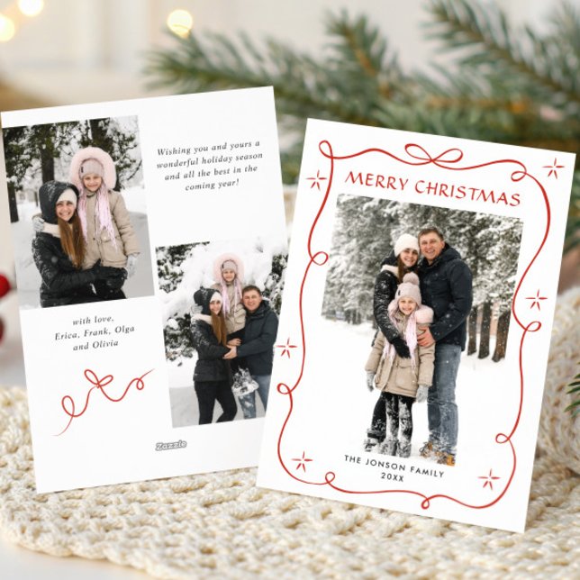Tarjeta Festiva Navidades festivos Boho Red Bow Ribbon 3 Foto (Subido por el creador)