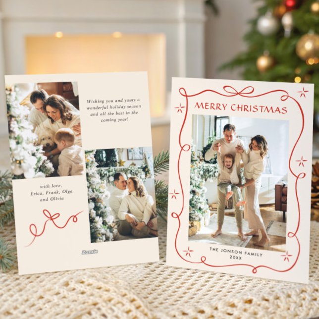 Tarjeta Festiva Navidades festivos Boho Red Bow Ribbon 3 Foto (Subido por el creador)