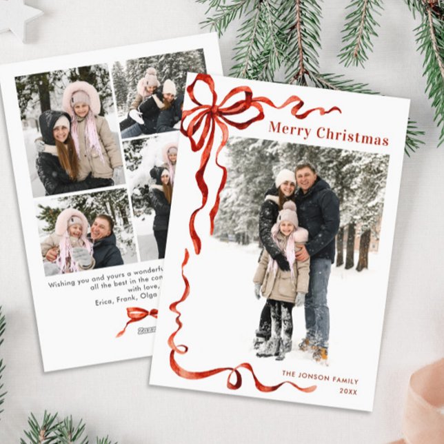 Tarjeta Festiva Navidades festivos Boho Red Bow Ribbon 5 Foto (Subido por el creador)