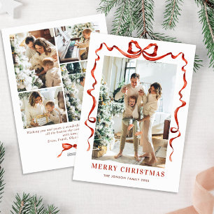 Tarjeta Festiva Navidades festivos Boho Red Bow Ribbon 5 Foto