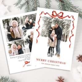 Tarjeta Festiva Navidades festivos Boho Red Bow Ribbon 5 Foto