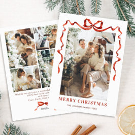 Tarjeta Festiva Navidades festivos Boho Red Bow Ribbon 5 Foto
