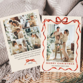 Tarjeta Festiva Navidades festivos Boho Red Bow Ribbon 5 Foto