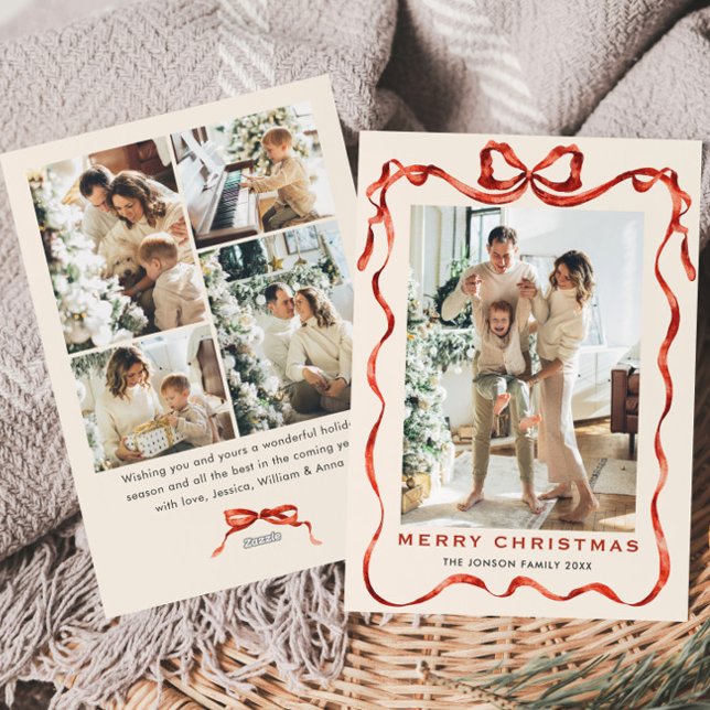 Tarjeta Festiva Navidades festivos Boho Red Bow Ribbon 5 Foto (Subido por el creador)