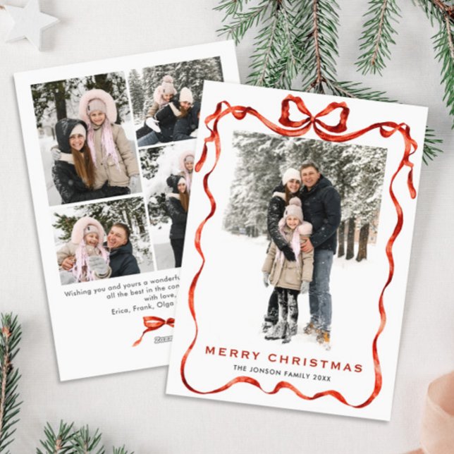 Tarjeta Festiva Navidades festivos Boho Red Bow Ribbon 5 Foto (Subido por el creador)