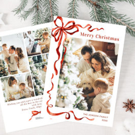 Tarjeta Festiva Navidades festivos Boho Red Bow Ribbon 5 Foto