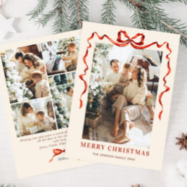 Tarjeta Festiva Navidades festivos Boho Red Bow Ribbon 5 Foto
