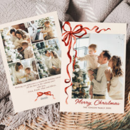 Tarjeta Festiva Navidades festivos Boho Red Bow Ribbon 5 Foto
