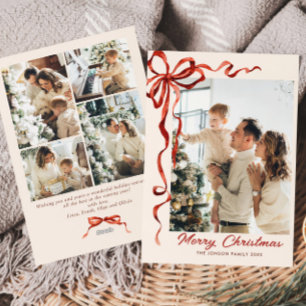 Tarjeta Festiva Navidades festivos Boho Red Bow Ribbon 5 Foto