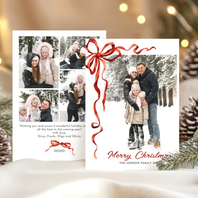 Tarjeta Festiva Navidades festivos Boho Red Bow Ribbon 5 Foto (Subido por el creador)