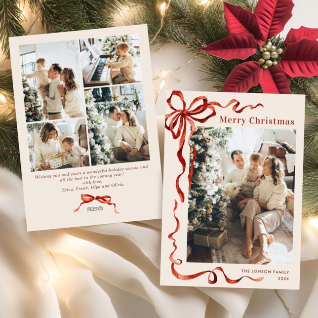 Tarjeta Festiva Navidades festivos Boho Red Bow Ribbon 5 Foto (Subido por el creador)
