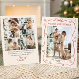 Tarjeta Festiva Navidades festivos Boho Red Bow Ribbon 5 Foto