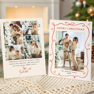 Tarjeta Festiva Navidades festivos Boho Red Bow Ribbon 5 Foto