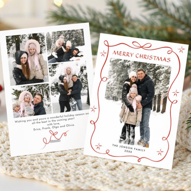 Tarjeta Festiva Navidades festivos Boho Red Bow Ribbon 5 Foto (Subido por el creador)