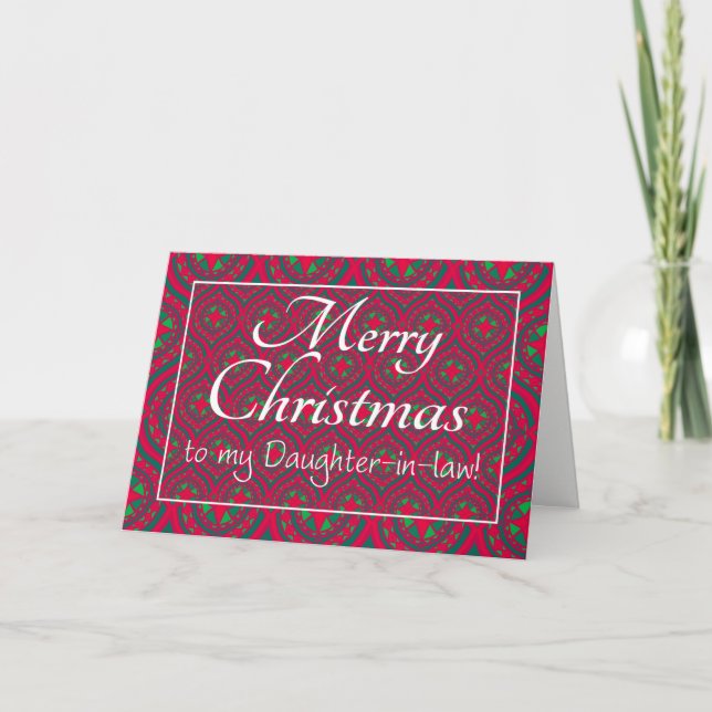 Tarjeta Festiva Navidades festivos cargan a su cuñada, rojo, verde (Anverso)