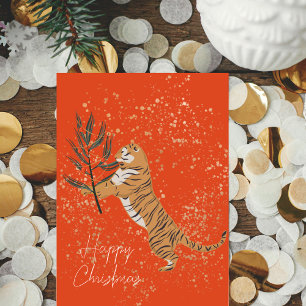 Tarjeta Festiva Navidades festivos Cheetah con acentos de oro