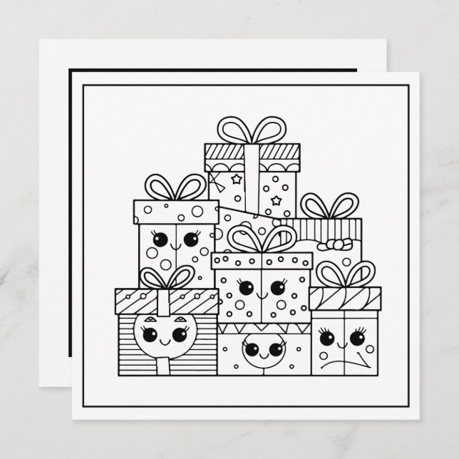 Tarjeta Festiva Navidades festivos coloreando regalos (Anverso / Reverso)