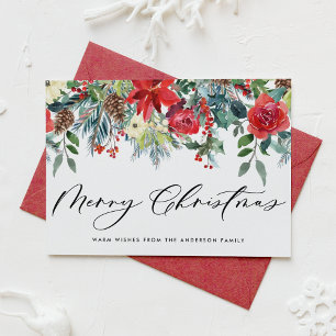 Tarjeta Festiva Navidades festivos de acuarela Floral Garland