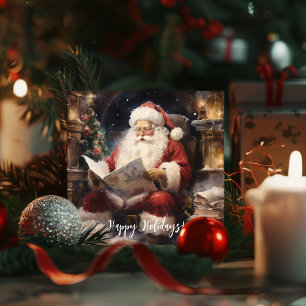 Tarjeta Festiva Navidades festivos de acuarela Santa