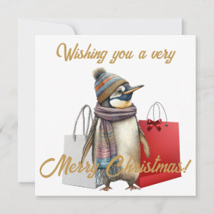 Tarjeta Festiva Navidades festivos de compras de pingüinos vitorea