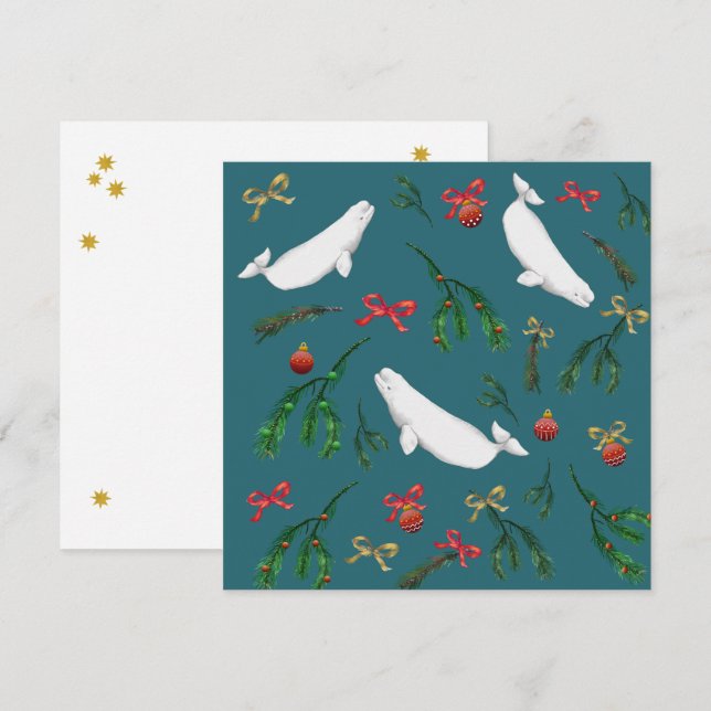 Tarjeta Festiva Navidades festivos del Ilustracion de ballenas de  (Anverso / Reverso)