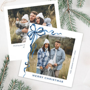 Tarjeta Festiva Navidades festivos Dusty Blue Bow Ribbon 2 Foto
