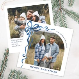 Tarjeta Festiva Navidades festivos Dusty Blue Bow Ribbon 2 Foto