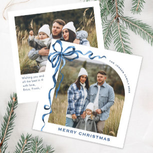 Tarjeta Festiva Navidades festivos Dusty Blue Bow Ribbon 2 Foto