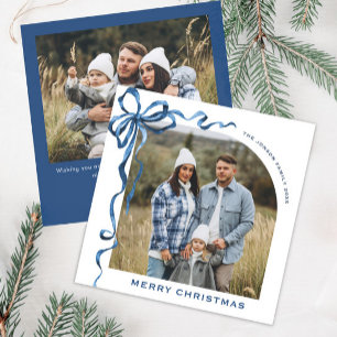 Tarjeta Festiva Navidades festivos Dusty Blue Bow Ribbon 2 Foto