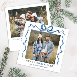Tarjeta Festiva Navidades festivos Dusty Blue Bow Ribbon 2 Foto