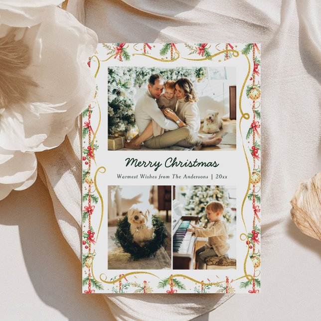 Tarjeta Festiva Navidades festivos Garland & Bow Pattern 3 Photo (Subido por el creador)