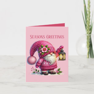 Tarjeta Festiva Navidades festivos gnome rosa agregar mensaje