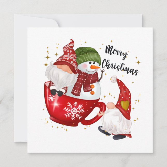 Tarjeta Festiva navidades festivos gnome snowman Holiday Card (Anverso)
