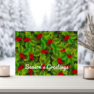 Tarjeta Festiva Navidades festivos Green Holly deja Berries rojas