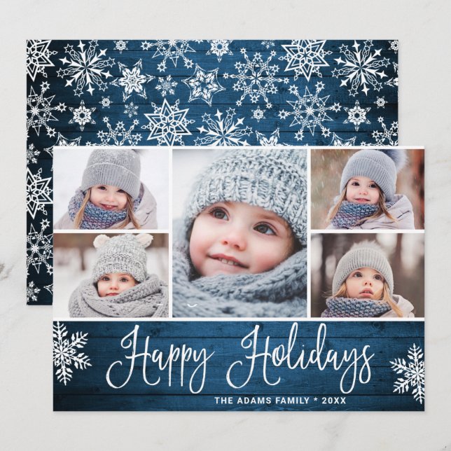 Tarjeta Festiva Navidades festivos Holly Berry Rustic 5 FOTO (Anverso / Reverso)