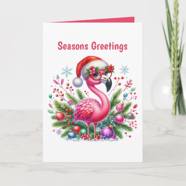 Tarjeta Festiva Navidades festivos personalizable de flamingo rosa (Anverso)
