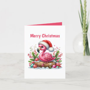 Tarjeta Festiva Navidades festivos personalizable de flamingo rosa