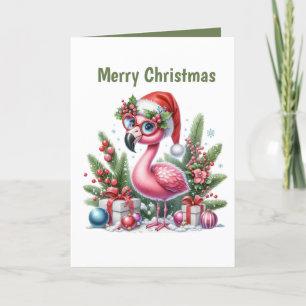 Tarjeta Festiva Navidades festivos personalizable de flamingo rosa