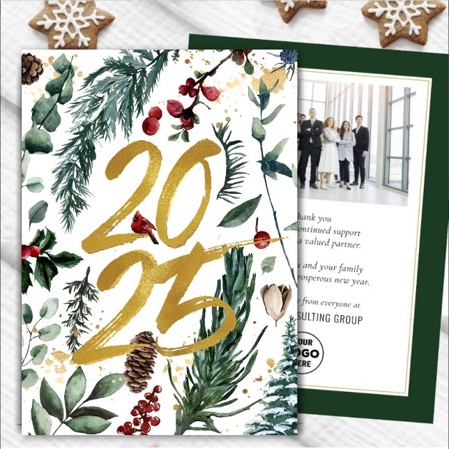 Tarjeta Festiva Navidades festivos Pine Bough Business Gold 2025 (Subido por el creador)