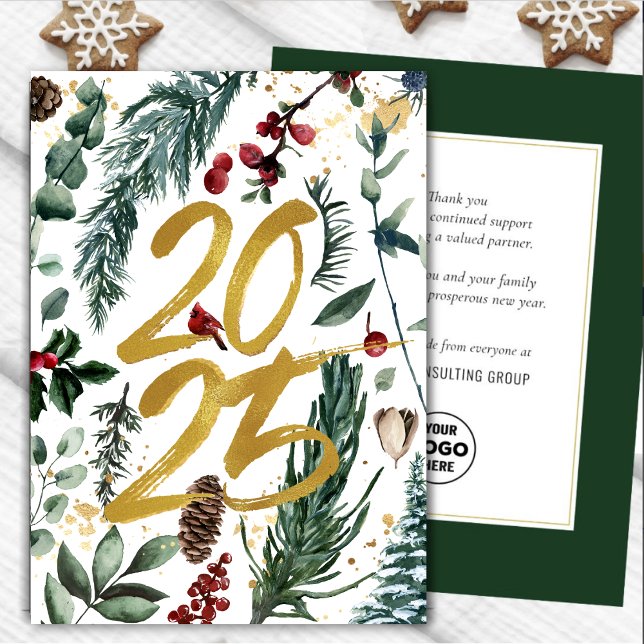 Tarjeta Festiva Navidades festivos Pine Bough Business Gold 2025 (Subido por el creador)