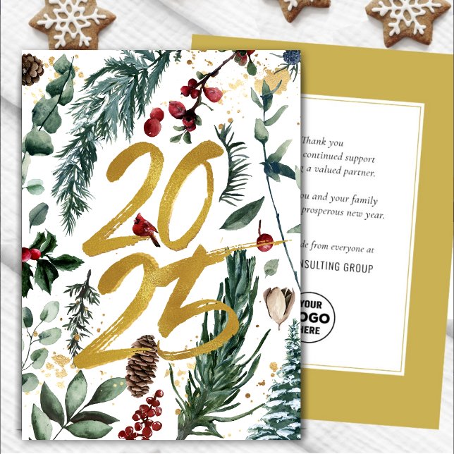 Tarjeta Festiva Navidades festivos Pine Bough Business Gold 2025 (Subido por el creador)