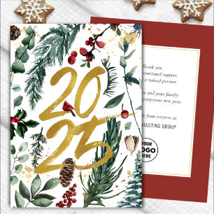 Tarjeta Festiva Navidades festivos Pine Bough Business Gold 2025