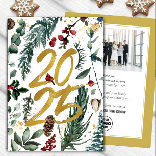 Tarjeta Festiva Navidades festivos Pine Bough Business Gold 2025