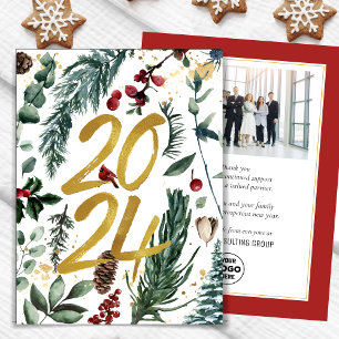 Tarjeta Festiva Navidades festivos Pine Bough Business Gold 2025
